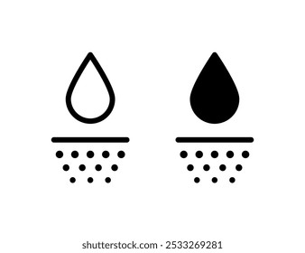 Water absorbent icon. Skin deep hydration symbol. Face care effect. Moisturizing skin icon. Water drop absorb sign. Vector illustration isolated on white background.