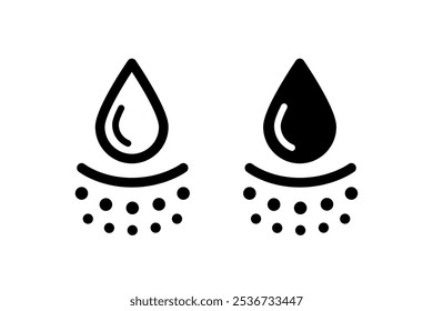 Icono absorbente de agua. Símbolo de hidratación profunda de la piel. Efecto de cuidado facial. Icono de piel hidratante. Gota de agua absorbe el signo. Ilustración vectorial aislada sobre fondo blanco.