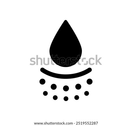 Water absorbent icon. Skin deep hydration symbol. Face care effect. Moisturizing skin icon. Water drop absorb sign. Vector illustration isolated on white background.
