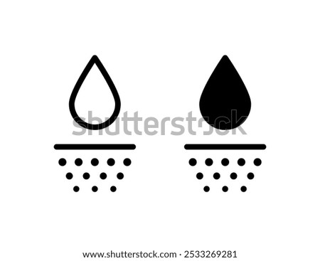 Water absorbent icon. Skin deep hydration symbol. Face care effect. Moisturizing skin icon. Water drop absorb sign. Vector illustration isolated on white background.
