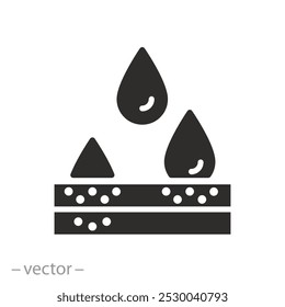 propriedades de absorção de água, ícone de absorção de umidade, camadas tecido macio, wicking úmido, conceito de fralda, ilustração vetor plana