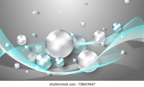 Water abstract background with realistic bubbles and waves around it