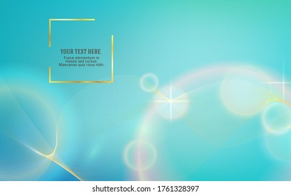 Fondo azul abstracto de agua - suave, elegante y delicado con hermosas líneas doradas y círculo de desenfoque de los boke para afiches, pancartas y folletos de crema cosmética. Ilustración vectorial Eps10 para tarjeta de evento