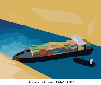 Water accident with cargo ship on the Suez canal