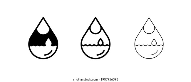 Water accumulated in the content of 3 different thickness water drops. Suitable for logo-web site use. Glowing water with water drop. Flat art modern vector illustration.