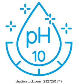 Water Acidity pH10. Liquid drop outline pictogram with scale and text. Simple modern linear vector icon with thin lines, isolated on transparent background