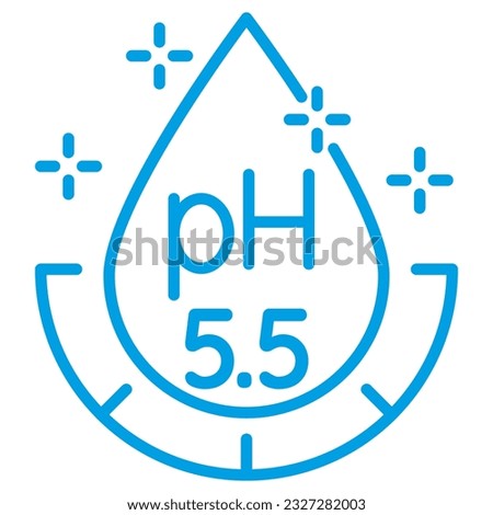 Water Acidity pH5.5. Liquid drop outline pictogram with scale and text. Simple modern linear vector icon with thin lines, isolated on transparent background