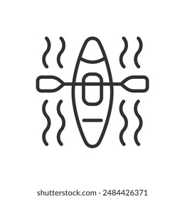 Water activities, in line design. Water activities, swimming, surfing, kayaking, water sports, diving, paddleboarding on white background vector. Water activities editable stroke icon.