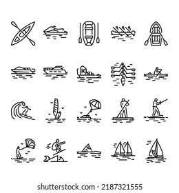 Water activity color line icons set. Signs for web page, mobile app, button. Editable stroke.