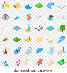 Water activity icons set. Isometric style of 36 water activity vector icons for web for any design