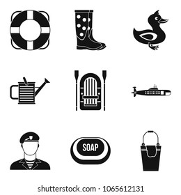 Water activity icons set. Simple set of 9 water activity vector icons for web isolated on white background