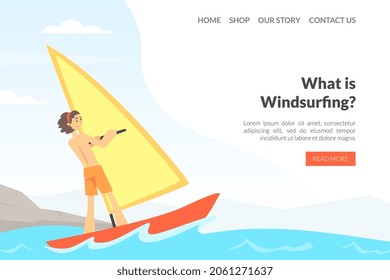 Water Activity with Man Character Having Fun Enjoying Summer Vacation Vector Template