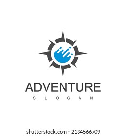 Water Adventure Logo With Compass And Water Symbol