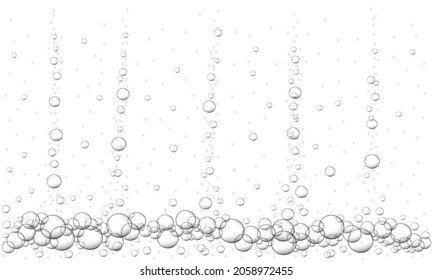 Water Air Bubbles Background. Fizzy Carbonated Drink Texture, Beer, Lemonade, Cola, Sparkling Wine. Sea Or Aquarium Underwater Stream. Vector Realistic Illustration.