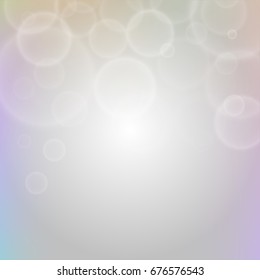 Water and air bubbles. De-focused circles bokeh lights or particles. Template for design. Vector illustration.  