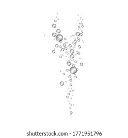 Water air bubbles flowing in spiral motion isolated on white background - realistic fizz bubble stream for soda drink or aquarium oxygen effect, vector illustration