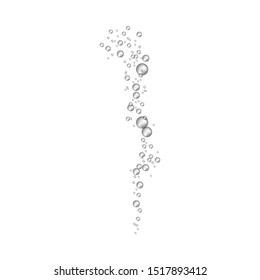 Water air bubbles isolated on white background - realistic bubble spheres floating up in single stream motion. Fizz drink, aquarium or diving design elements - vector illustration.