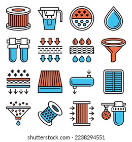 Water, Air and Car Oil Filter Related Icons Set on White Background. Vector