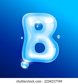 Water alphabet letter B. Font type uppercase letters isolated on blue background. Used for graphic design work. 3D Vector EPS10 illustration.