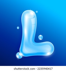 Water alphabet letter L. Font type uppercase letters isolated on blue background. Used for graphic design work. 3D Vector EPS10 illustration.