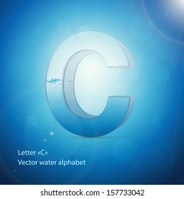 Water alphabet on blue background. Vector. Letter C