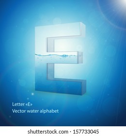 Water alphabet on blue background. Vector. Letter E