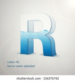 Water alphabet on gray background. Vector. Letter R