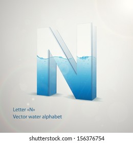 Water Alphabet On Gray Background. Vector. Letter N