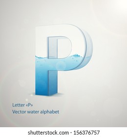 Water alphabet on gray background. Vector. Letter P