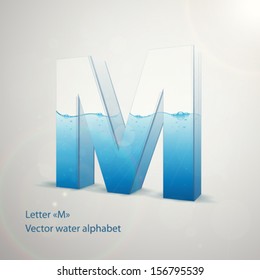 Water Alphabet On Gray Background. Vector. Letter M