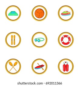 Water amusement icon set. Cartoon set of 9 water amusement vector icons for web isolated on white background