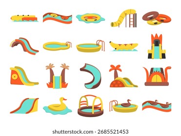 Conjunto de elementos de parque de atracciones de agua