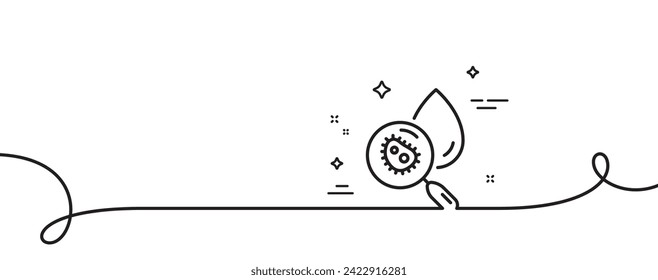 Icono de línea de análisis de agua. Una línea continua con curl. Señal sucia de caída de agua. Bacteria de búsqueda. Cinta de esquema único de análisis de agua. Patrón de curva de bucle. Vector