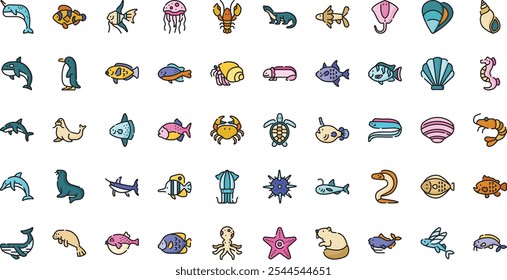 Iconos de animales de agua Colección de iconos vectoriales de alta calidad con trazo editable. Ideal para Profesional y Proyectos Creativos.