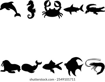 Water Animals Silhouette Vector Illustration