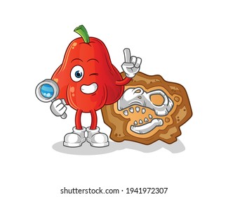 water apple archaeologists with dinosaur fossils mascot. cartoon vector