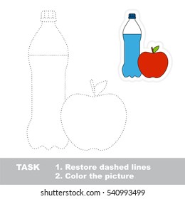 Water and Apple to be traced, the tracing worksheet to educate preschool kids with easy kid educational gaming and primary education of simple game level.