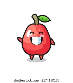 water apple cartoon character doing wave hand gesture , cute style design for t shirt, sticker, logo element