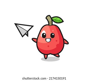 water apple cartoon character throwing paper airplane , cute style design for t shirt, sticker, logo element