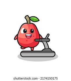 water apple cartoon character walking on the treadmill , cute style design for t shirt, sticker, logo element