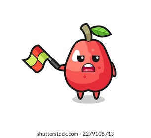 water apple cartoon as the line judge hold the flag up at a 45 degree angle , cute style design for t shirt, sticker, logo element