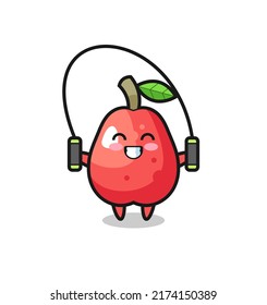 water apple character cartoon with skipping rope , cute style design for t shirt, sticker, logo element