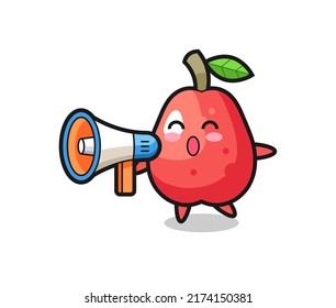 water apple character illustration holding a megaphone , cute style design for t shirt, sticker, logo element