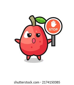 water apple character illustration holding a stop sign , cute style design for t shirt, sticker, logo element