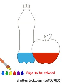 The Water and Apple, the coloring book to educate preschool kids with easy gaming level, the kid educational game to color the colorless half by sample.