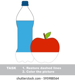 Water and Apple. Dot to dot educational game for kids, color the colorless half of picture.