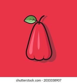 water apple or guava front view fruit tropica illustration. Fully editable flat illustration