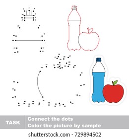 Water and Apple - the healthy Snack. Dot to dot educational game for kids.