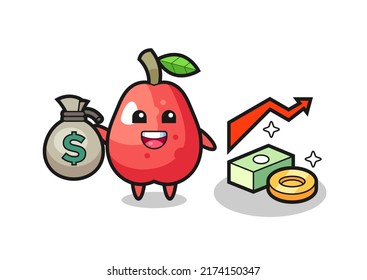 water apple illustration cartoon holding money sack , cute style design for t shirt, sticker, logo element