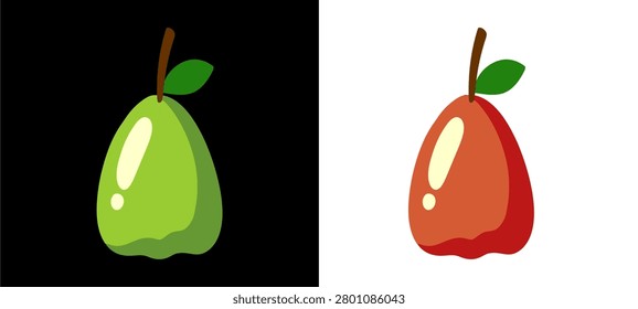Water apple jambu rose pear healthy fruit icon graffiti tag template. Minimalist organic tropical food symbol with dual contrast background choice for packaging asset clip art.